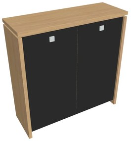 Dulap mediu Verno 128 x 46 x 130 cm, uși de sticlă, stejar deschis / negru
