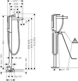 Baterie cada cu montaj pe pardoseala, Hansgrohe Zesis S, negru mat, 74445670