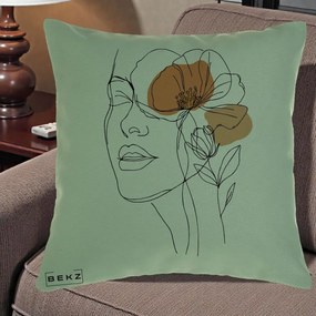 Perna Decorativa Portret Feminin Mac Profilat, 40x40 cm, Verde, Husa Detasabila, Perna Inclusa, BEKZ®