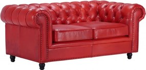Canapea Chesterfield 2 locuri, din piele naturala, rosu, Classic Chic