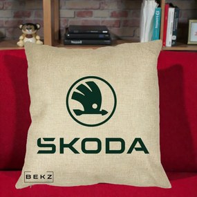 Perna Personalizata cu emblema Skoda, 40x40 cm, Crem, Husa Detasabila, Perna Inclusa, BEKZ®