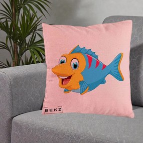Perna Decorativa Peste Vesel Cartoon, 40x40 cm, Roz, Husa Detasabila, Perna Inclusa, BEKZ®