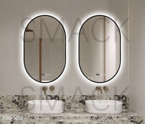 Oglindă LED Touch Premium, Dezaburire, Rama Negra, 3 Tipuri Lumină 50/80 cm