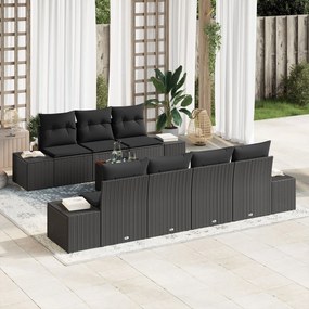 vidaXL Set de canapele de grădină cu 8 piese și perne, rattan negru, acacia