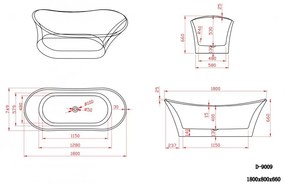 Cada baie freestanding, Wave Bella Casa, acril, 180 x 75 cm