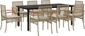 vidaXL Set de masă pentru grădină, 9 piese, cu perne, bej, poliratan