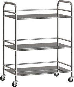 HOMCOM Cărucior de bucătărie cu 3 rafturi pe roți, cu mânere, argintiu | Aosom Romania