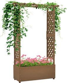 Outsunny Jardinieră cu treillis și arc, ghiveci pentru flori cu gaură de drenaj pentru plantă agățătoare, 112 x 41 x 180 cm, maro | Aosom Romania