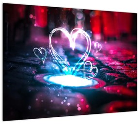 Tablou pe sticlă cu inima iluminată (70x50 cm)