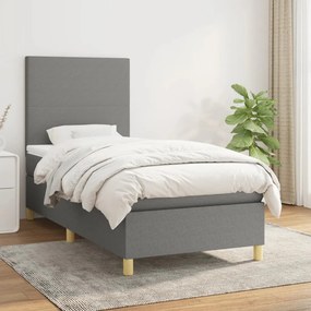 vidaXL Pat box spring cu saltea, gri închis, 90x190 cm, textil