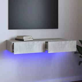 Comoda TV cu lumini LED, gri beton, 90x35x15,5 cm