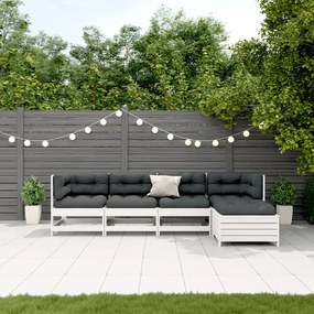 3250841 vidaXL Set mobilier grădină cu perne 5 piese alb lemn masiv de pin