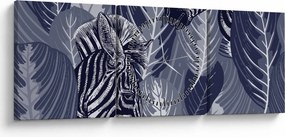 Tablou - Zebre albastre (cu ceas) (90x30 cm)