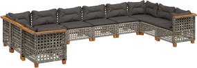 vidaXL Set mobilier de grădină cu perne, 10 piese, gri, poliratan