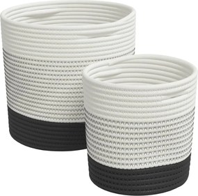 vidaXL Coșuri de depozitare, 2 buc., alb și negru, bumbac