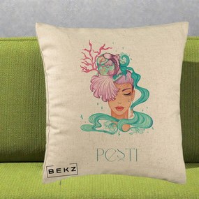 Perna Personalizata Zodiac Pesti Cowgirl, 40x40 cm, Bej, Husa Detasabila, Perna Inclusa, BEKZ®