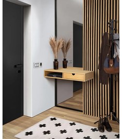 Noptieră în culoare naturală cu rafturi cu aspect de lemn de stejar Farsta – Woodman