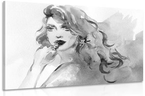 Tablou portretul feminin în acuarelă în design alb-negru