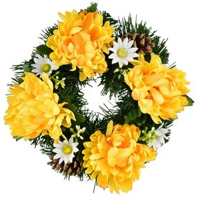 Coroană funerară Crizanteme galbene, 20 cm
