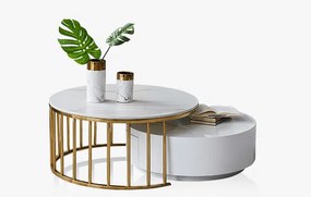 Masuta de cafea Colmar alb/gold si marmura – H42 cm