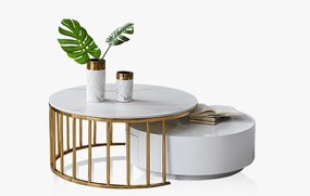 Masuta de cafea Colmar alb/gold si marmura – H42 cm