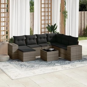 vidaXL Set canapele de grădină cu perne, 8 piese, gri, poliratan