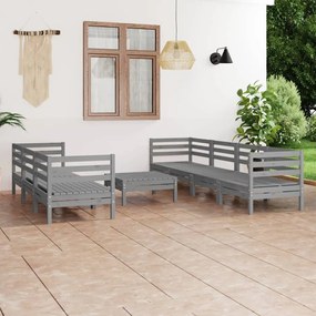 3082514 vidaXL Set mobilier de grădină, 8 piese, gri, lemn masiv de pin