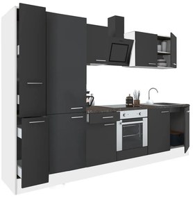 Mobilă de bucătărie Yorki 300, corp alb, față antracit satinat, element inferior cuptor, dulap raft