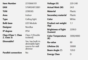 Plafoniera LED baie IP54 design ultra-slim Oja alba 3000K/4000K