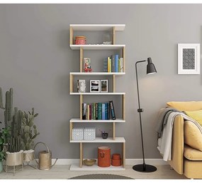 Bibliotecă albă/în culoare naturală cu aspect de lemn de stejar 60x160 cm Bates – Kalune Design