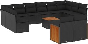 vidaXL Set mobilier de grădină cu perne, 13 piese, negru, poliratan