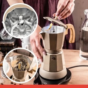 Aparat electric de cafea cubanez Klausberg KB 7999, 500 W, 6 cesti, Element de incalzire incorporat, Supapa de siguranta, Bej