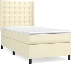 vidaXL Pat box spring cu saltea, crem, 100x200 cm, piele ecologică