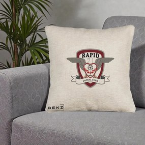 Perna Personalizata Rapid Fotbal Club 1923, 40x40 cm, Bej Canapea, Husa Detasabila, Perna Inclusa, BEKZ®