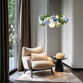 Lampă suspendată boemă neagră cu flori colorate albastre și albe - Flower Power