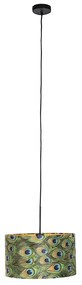 Lampă suspendată cu nuanță de velur păun cu aur 35 cm - Combi