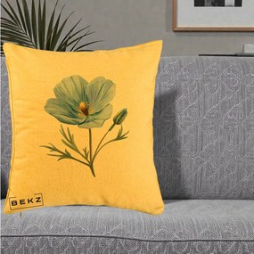 Perna Decorativa Mac Albastru Acuarela, 40x40 cm, Galben, Husa Detasabila, Perna Inclusa, BEKZ®