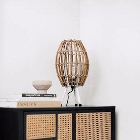 Lampă de masă rustică cu trepied din bambus alb - Canna Capsule