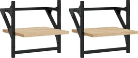 vidaXL Rafturi de perete cu bare, 2 buc, stejar sonoma, 30x25x30 cm