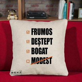 Perna Decorativa Frumos Destept Bogat, 40x40 cm, Bej Canapea, Husa Detasabila, Perna Inclusa, BEKZ®