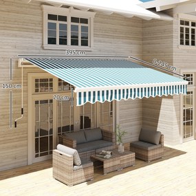 Outsunny Copertină Retractabilă cu Braț Pliabil și Protecție UV, 395x 245 cm, Verde și Alb | Aosom Romania