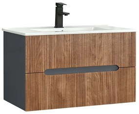 Trent 80 dulap de baie inferior cu chiuvetă ceramică (2 sertare) gri antracit - stejar apus de soare