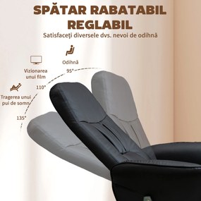 HOMCOM Fotoliu Relaxant cu Suport pentru Picioare, Reclinabil 145° cu Șezut Rotativ, cu 10 Puncte de Masaj, Negru | Aosom Romania