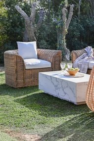 Fotoliu de exterior, din rattan impletit, cu perna detasabila, Lucien