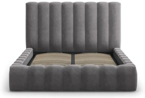 Pat dublu 160x200 cm gri tapițat cu spațiu de depozitare și somieră Kelp – Micadoni Home