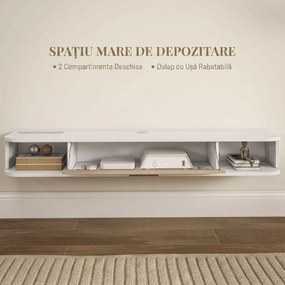 HOMCOM，Suport TV，Cu 2 Rafturi Deschise și Dulap cu Ușă Rabatabilă，MDF，120cm x 26cm x 16cm，Alb, gri | Aosom Romania