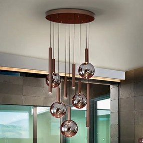 Lustra bronz inchis cu 9 pendule fumurii Sapore