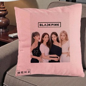 Perna Personalizata K-pop BLACKPINK Foto Grup-Negru, 40x40 cm, Roz, Husa Detasabila, Perna Inclusa, BEKZ®