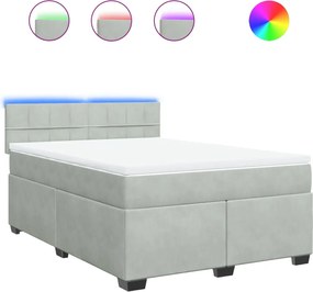vidaXL Pat box spring cu saltea, gri deschis, 140x200 cm, catifea
