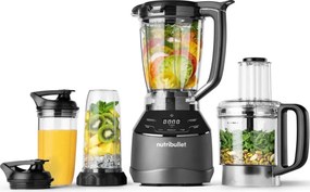 Blender, robot, Nutribullet 3in1 Triple Prep System NBF580B, 1500 W, 1,8 l, 8 programe, 3 viteze, 8 programe, Recunoastere accesorii, Comandă tactila, Negru/gri